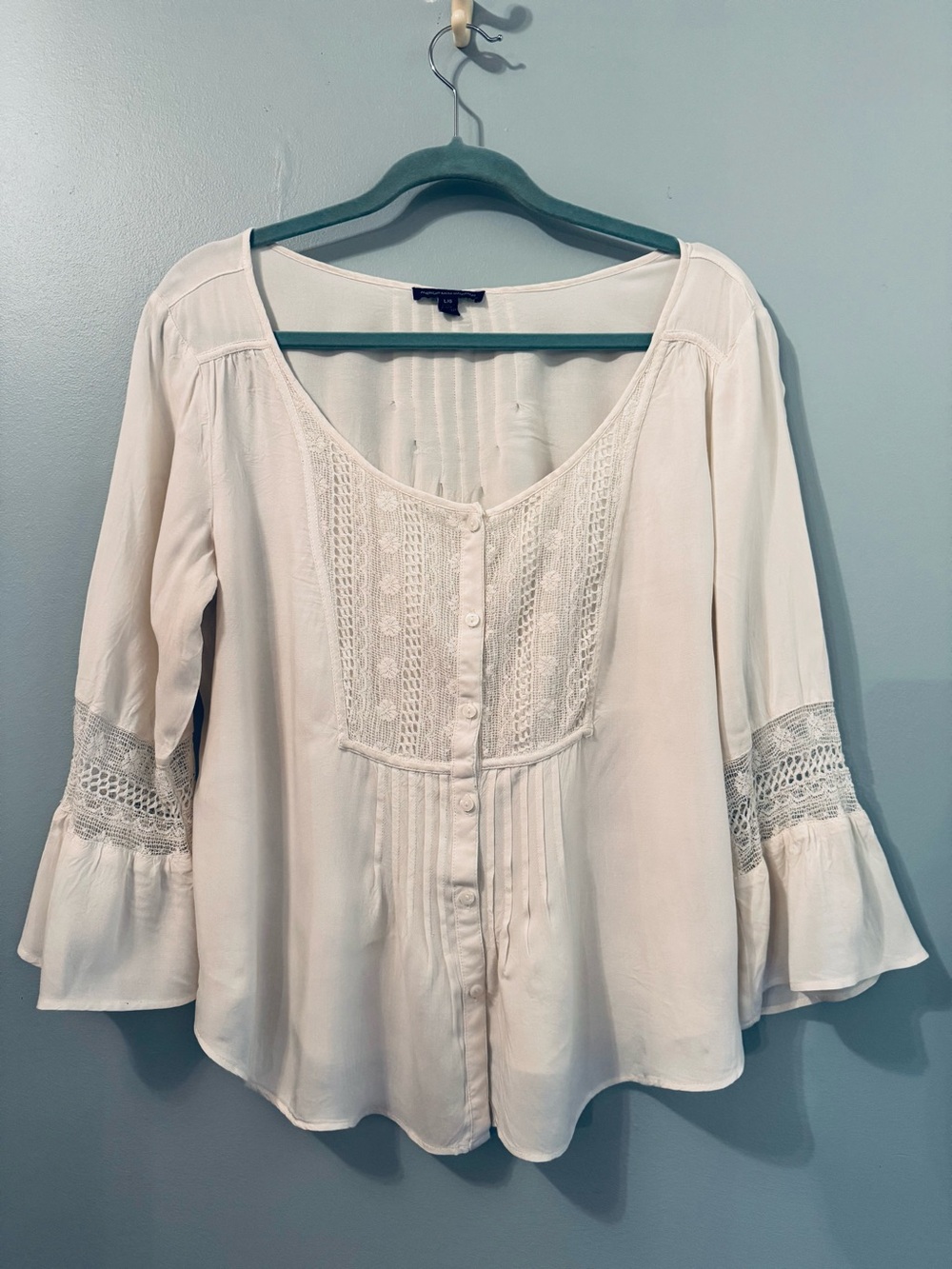 American Eagle Ivory Lace Trim Button Front Top
